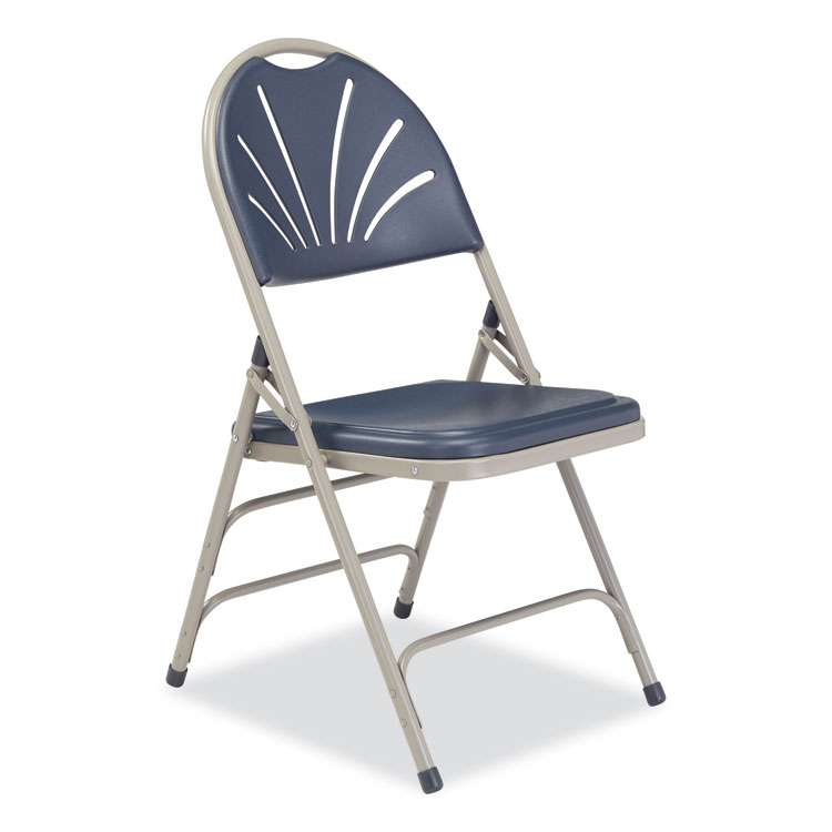 NPS 1100 Series Deluxe Fan-Back Tri-Brace Folding Chair, Supports Dark Blue Seat, Dark Blue Back, Gray Base, 4/Carton (NPS1115)