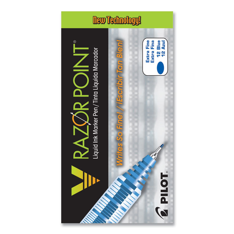 Pilot V Razor Point Liquid Ink Porous Point Pen, Stick, Extra-Fine 0.5 mm, Blue Ink, Gray/Translucent Blue Barrel, Dozen (PIL11021)