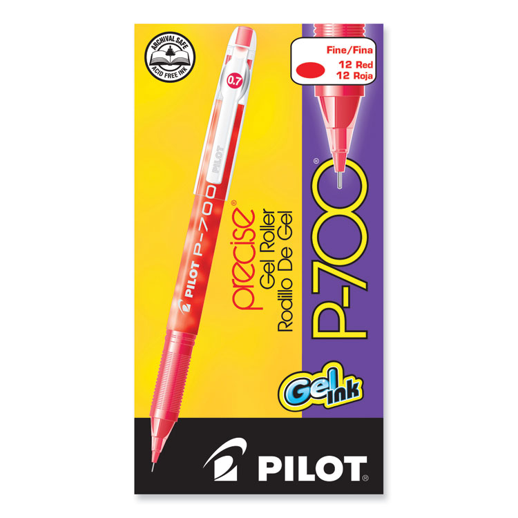Pilot Precise P-700 Gel Pen, Stick, Fine 0.7 mm, Red Ink, Red Barrel, Dozen (PIL38612)