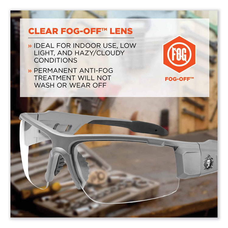 ergodyne Skullerz Dagr Safety Glasses, Matte Gray Nylon Impact Frame, Anti-Fog Clear Polycarbonate Lens (EGO52103)