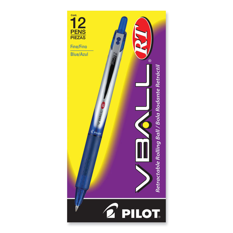 Pilot VBall RT Liquid Ink Roller Ball Pen, Retractable, Fine 0.7 mm, Blue Ink, Blue/White Barrel (PIL26207)