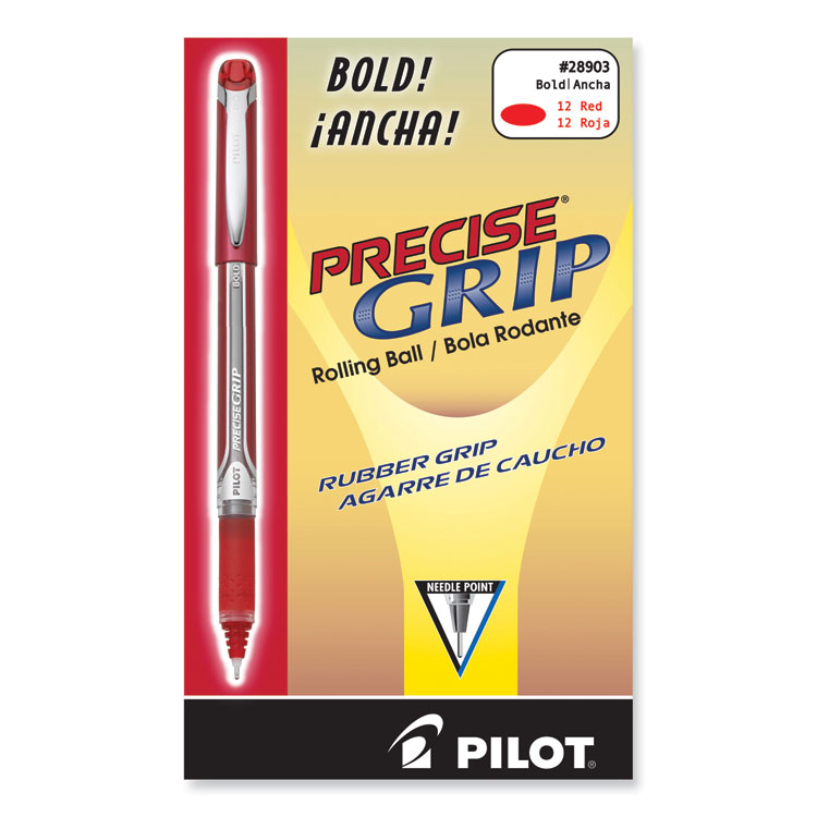Pilot Precise Grip Roller Ball Pen, Stick, Bold 1 mm, Red Ink, Red Barrel (PIL28903)