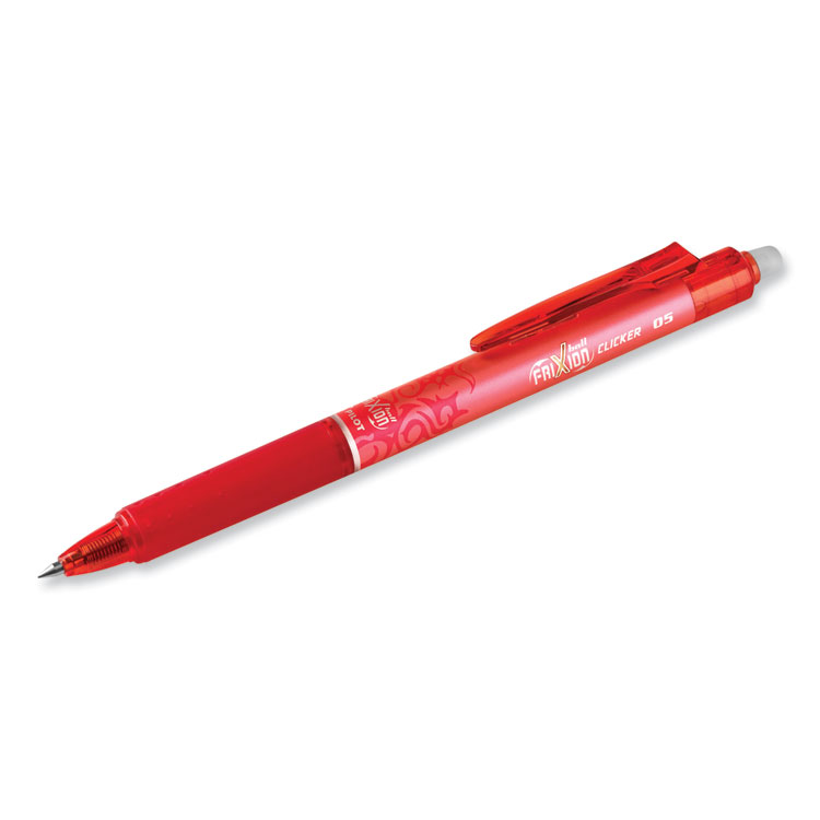 Pilot FriXion Clicker Erasable Gel Pen, Retractable, Extra-Fine 0.5 mm, Red Ink, Red Barrel, Dozen (PIL32522)