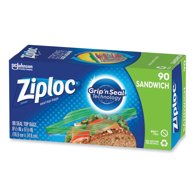 Ziploc Resealable Sandwich Bags, 6.5" x 5.88", Clear, 90 Bags/Box, 12 Boxes/Carton (SJN315885)