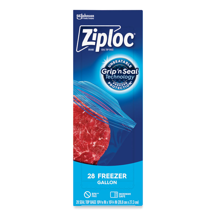 Ziploc Zipper Freezer Bags, 1 gal, 9.6" x 12.1", Clear, 28/Box (SJN314445BX)