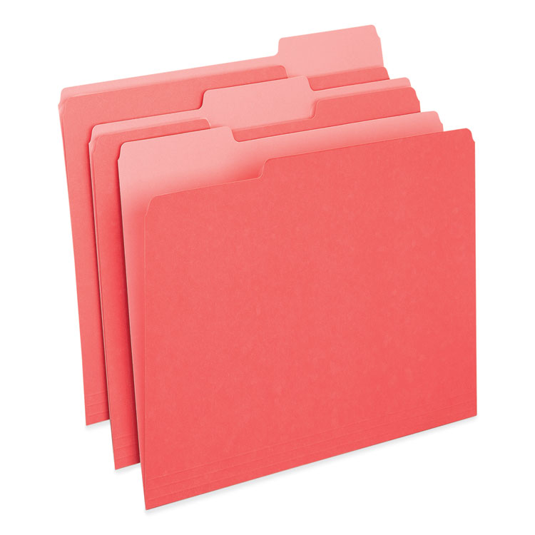 Universal Deluxe Colored Top Tab File Folders, 1/3-Cut Tabs: Assorted, Letter Size, Red/Light Red, 100/Box (UNV10503)