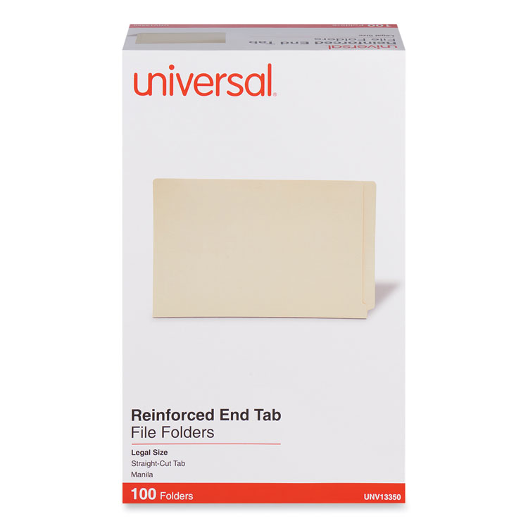 Universal Deluxe Reinforced End Tab Folders, Straight Tabs, Legal Size, 0.75" Expansion, Manila, 100/Box (UNV13350)