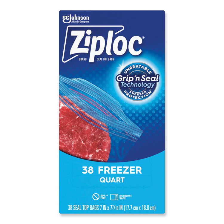 Ziploc Zipper Freezer Bags, 32 oz, 6.97" x 7.7", Clear, 38 Bags/Box, 9 Boxes/Carton (SJN314444)