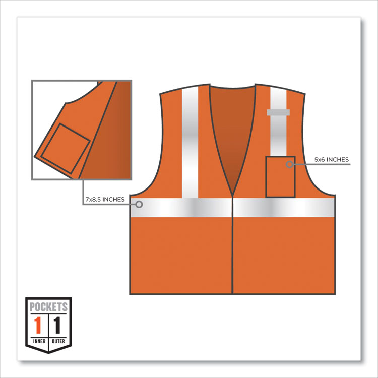 ergodyne GloWear 8210Z Class 2 Economy Mesh Vest, Polyester, Orange, 4X-Large/5X-Large (EGO21049)