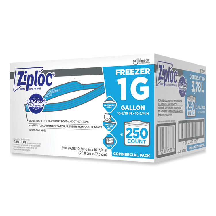 Ziploc Zipper Freezer Bags, 1 gal, 10.56" x 10.75", Clear, 250/Carton (SJN682258)