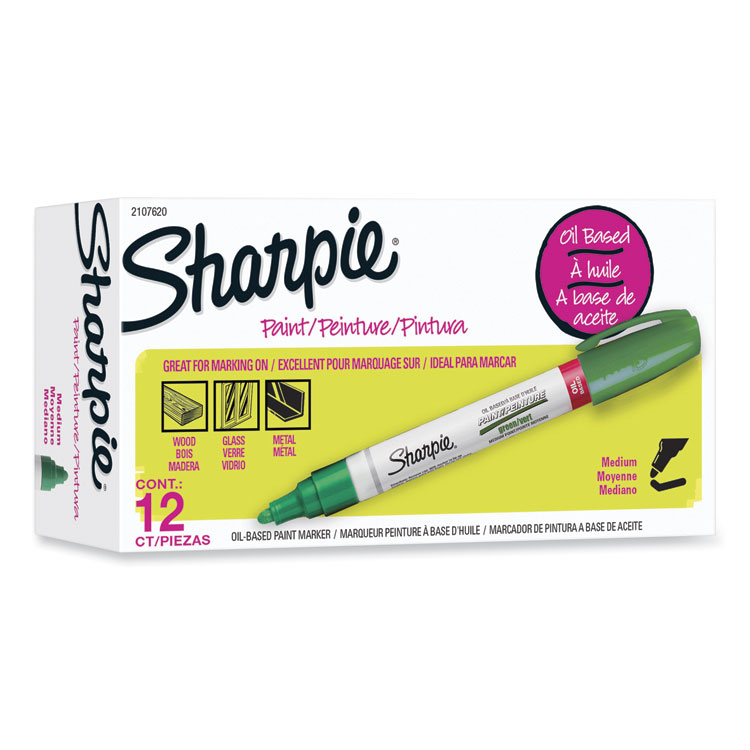 Sharpie Permanent Paint Marker, Medium Bullet Tip, Green, 12/Pack (SAN2107620)