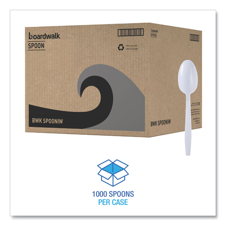Boardwalk Mediumweight Wrapped Polypropylene Cutlery, Teaspoon, White, 1,000/Carton (BWKSPOONIW)