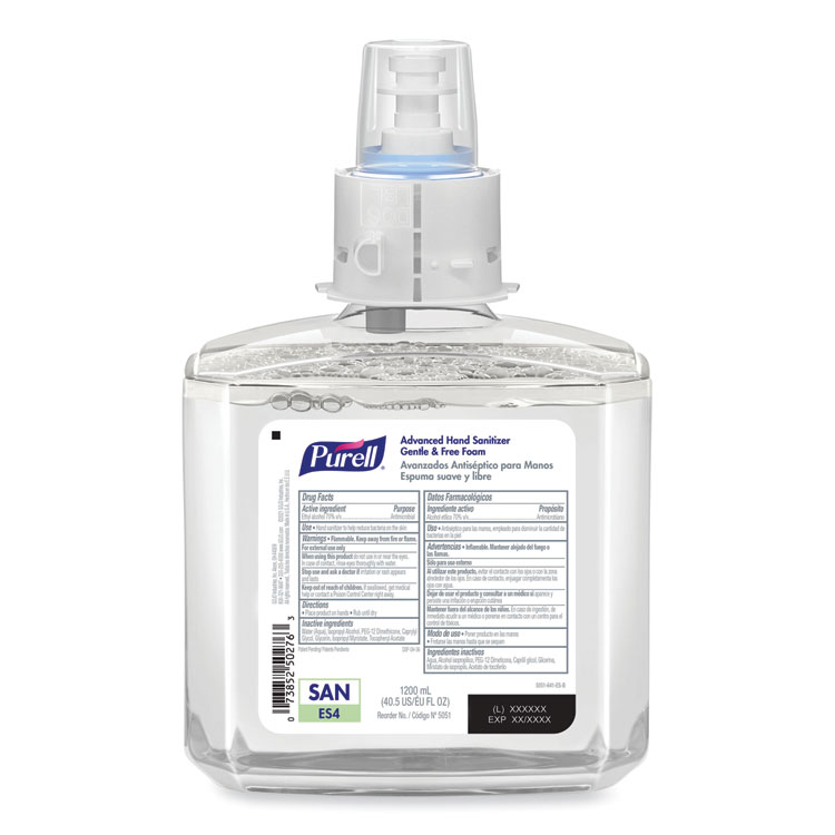 PURELL Advanced Hand Sanitizer Gentle and Free Foam, 1,200 mL Refill, Fragrance-Free, For ES4 Dispensers, 2/Carton (GOJ505102)