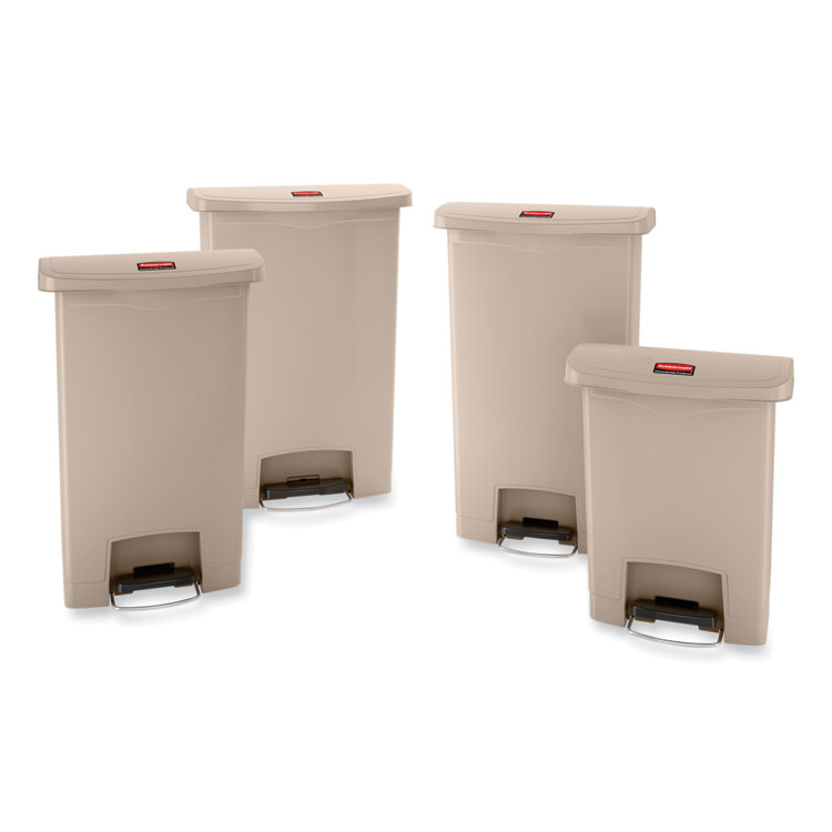 Slim Jim Streamline Resin Step-On Container, Front Step Style, 8 gal, Polyethylene, Beige (RCP1883456)