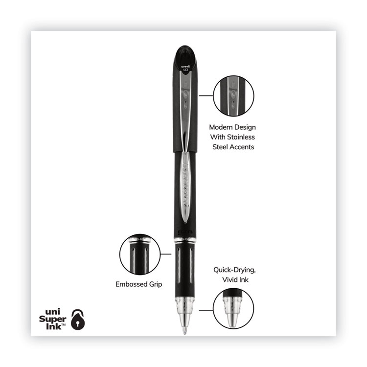 uniball Jetstream Stick Hybrid Gel Pen, Bold 1 mm, Black Ink, Black/Silver Barrel (UBC33921)