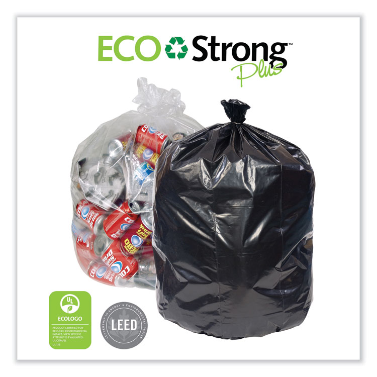 Pitt Plastics Eco Strong Plus Can Liners, 40 gal, 16 mic, 40" x 46", Natural, Perforated Roll, 250/Carton (PITPCRH404616N)