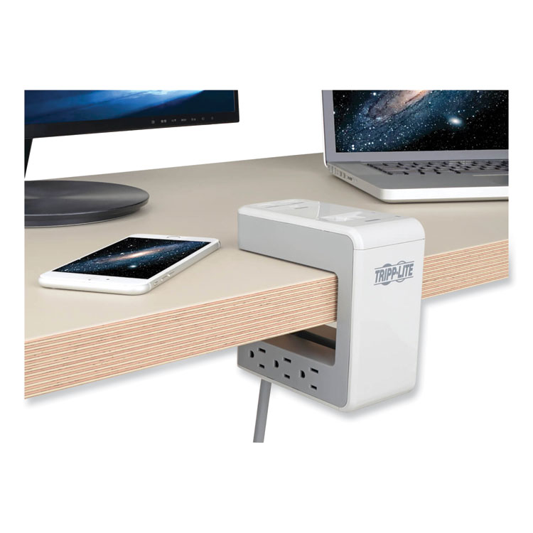 Tripp Lite by Eaton Surge Protector, 6 AC Outlets/2 USB-A and 1 USB-C Ports, 8 ft Cord, 1,080 J, Gray (TRPTLP648USBC)