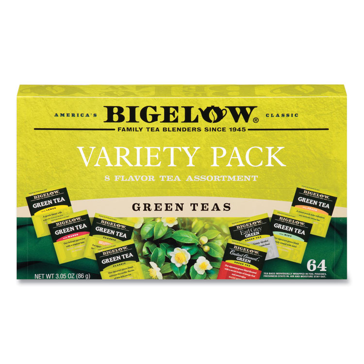 Bigelow Green Tea Assortment, Individually Wrapped, Eight Flavors, 64 Tea Bags/Box (BTC30568)