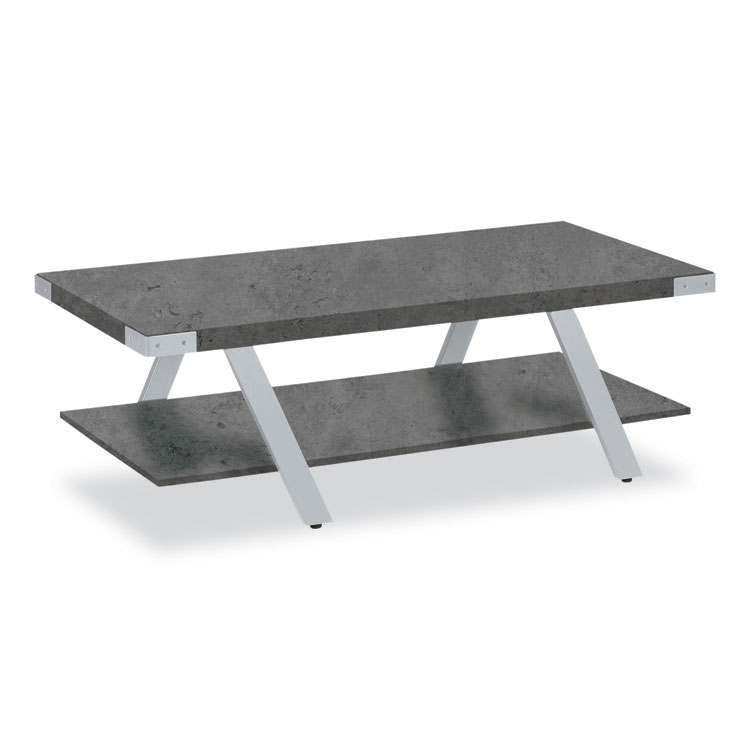 Safco Coffee Table, Rectangular. 48 x 23.75 x 16, Stone Gray Top, Silver Base (SAFMRCFTSGY)