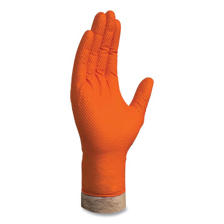 GloveWorks by AMMEX Heavy-Duty Industrial Nitrile Gloves, Powder-Free, 8 mil, Medium, Orange, 100/Box (AXCGWON44100)