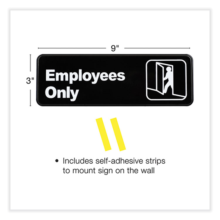 Excello Global Products Employees Only Indoor/Outdoor Wall Sign, 9" x 3", Black Face, White Graphics, 3/Pack (EXOHD0050S)