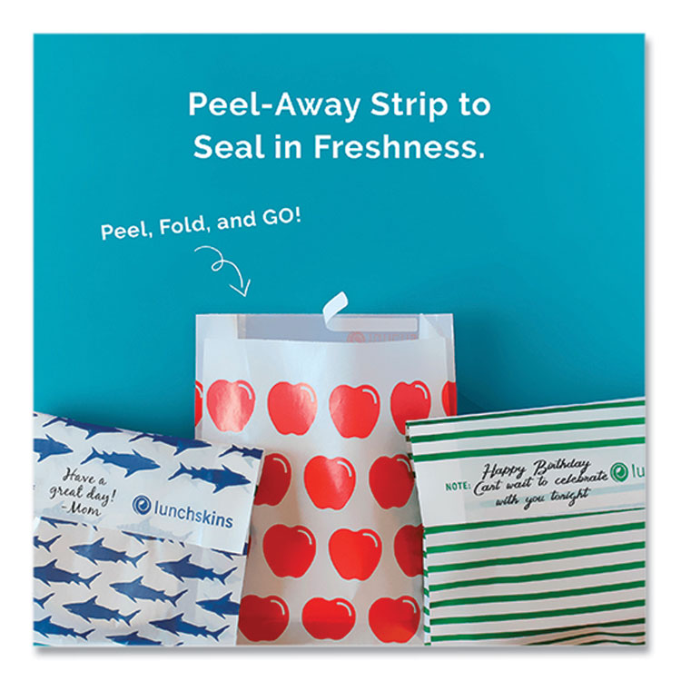 lunchskins Peel and Seal Sandwich Bag with Closure Strip, 6.3" x 2" x 7.9", Red Apples/White, 50/Box (LCH854735005911)