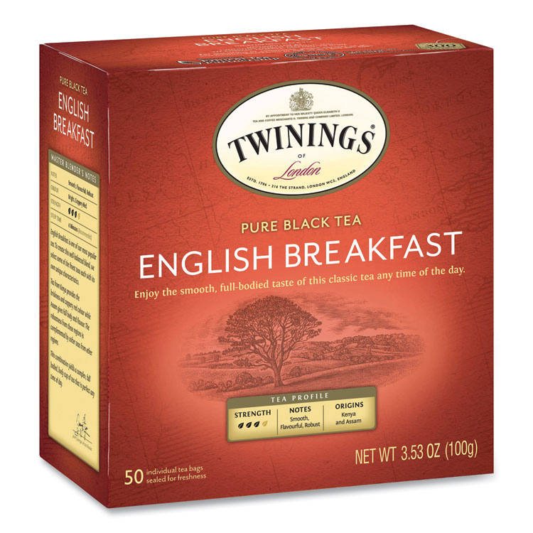 TWININGS Tea Bags, English Breakfast, 3.53 oz, 50/Box (TWG78221)