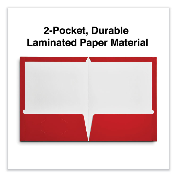 Universal Laminated Two-Pocket Folder, Cardboard Paper, 100-Sheet Capacity, 11 x 8.5, Red, 25/Box (UNV56420)