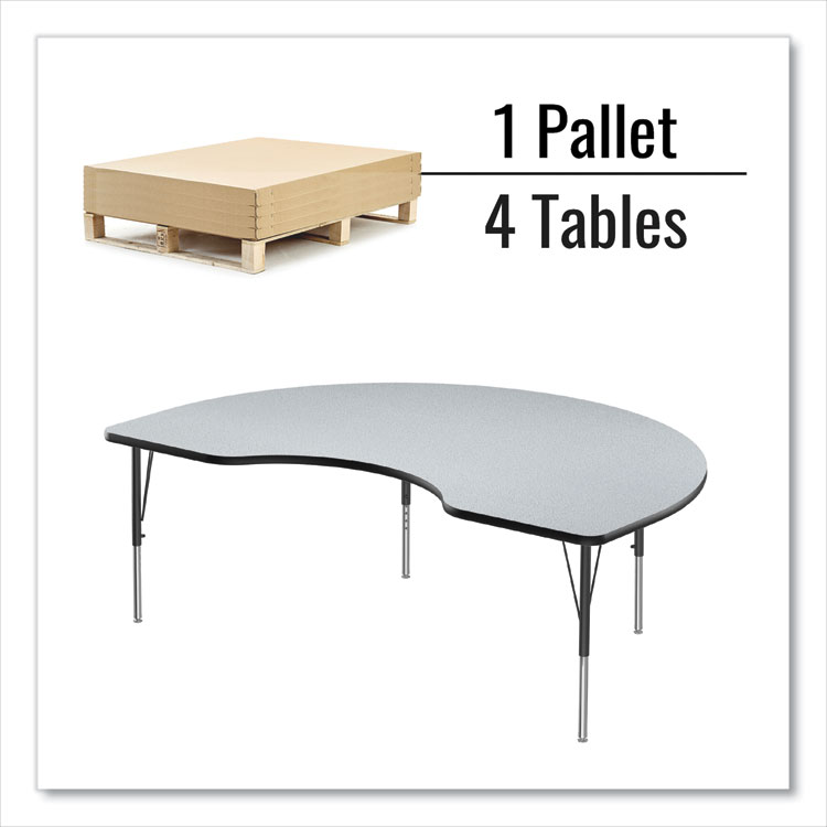 Correll Adjustable Activity Tables, Kidney Shaped, 72" x 48" x 19" to 29", Gray Top, Black Legs, 4/Pallet (CRL4872TF1595K4)