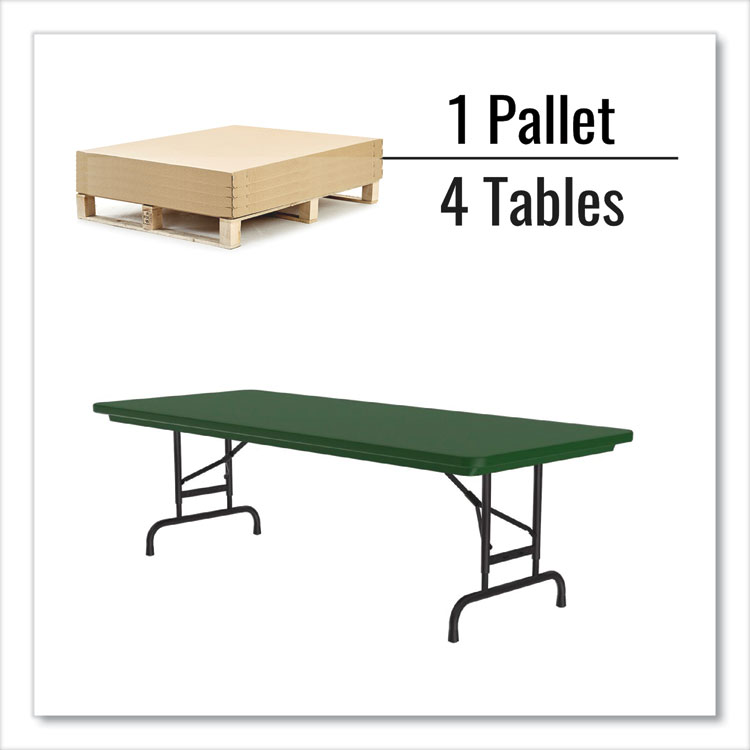 Correll Adjustable Folding Tables, Rectangular, 60" x 30" x 22" to 32", Green Top, Black Legs, 4/Pallet (CRLRA3060294P)
