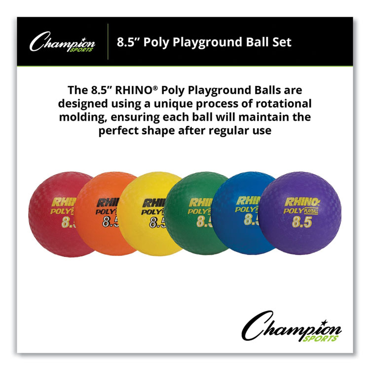 Champion Sports Rhino Playground Ball Set, 8.5" Diameter, Assorted Colors, 6/Set (CSIPX85SET)