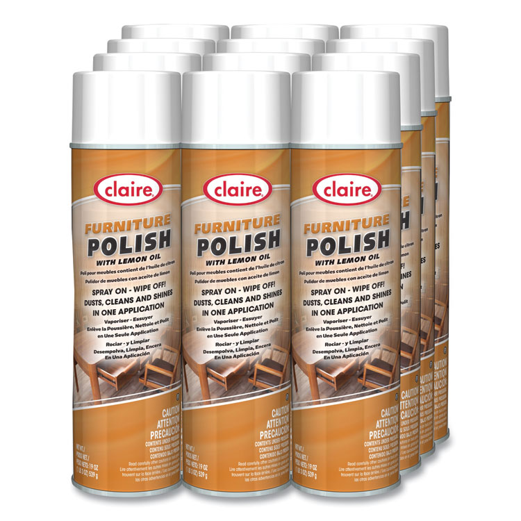 Claire Furniture Polish with Lemon Oil, Lemon Scent; 19 oz Aerosol Spray, Dozen (CGC811)