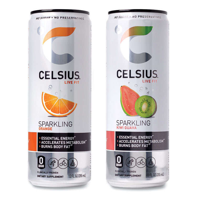 Celsius Live Fit Variety Pack, Kiwi Guava and Orange, 12 oz Can, 24/Carton (GRR22002166)