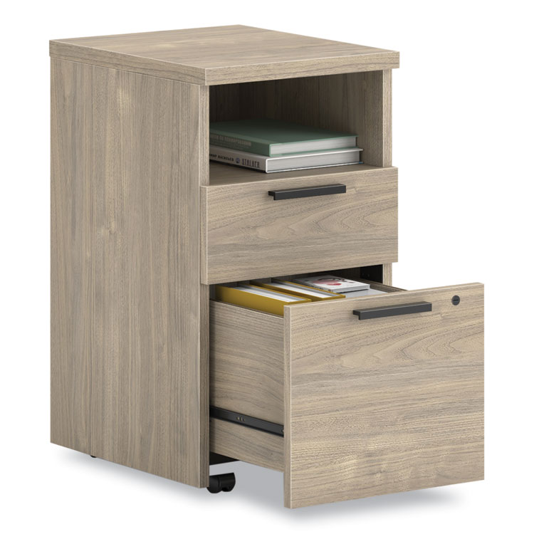 HON 10500 Series Mobile Pedestal File, Left/Right, Shelf and Box/File Drawers, Legal/Letter, Kingswood Walnut, 15.75" x 19" x 28" (HON105109LKI1)