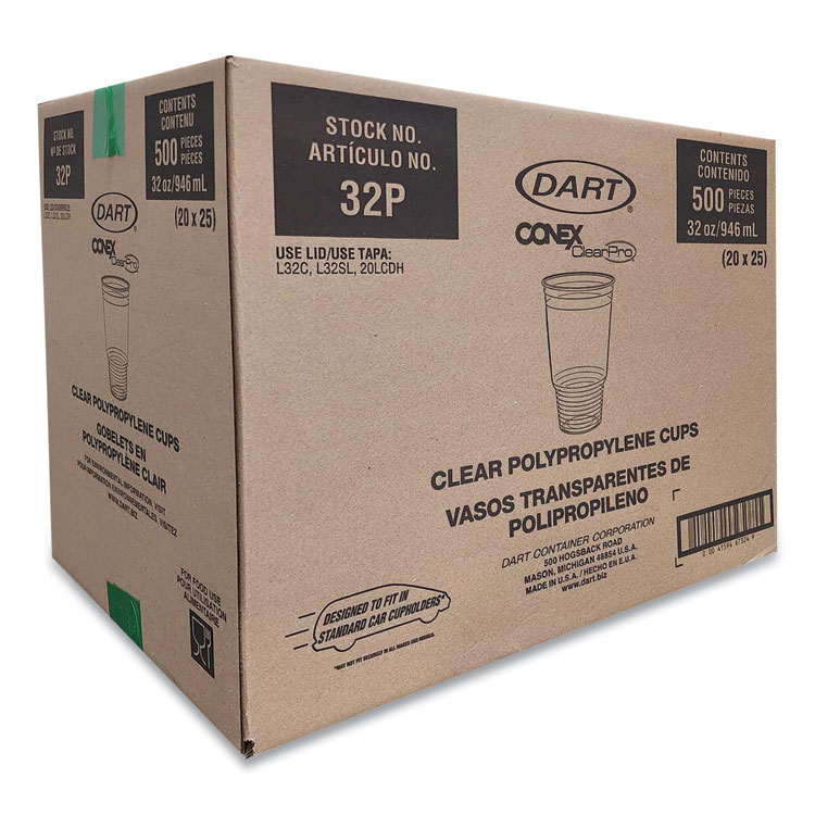 Dart Conex ClearPro Plastic Cold Cups, Cold Cups, 32 oz, Clear, 25/Bag, 20 Bags/Carton (DCC32P)