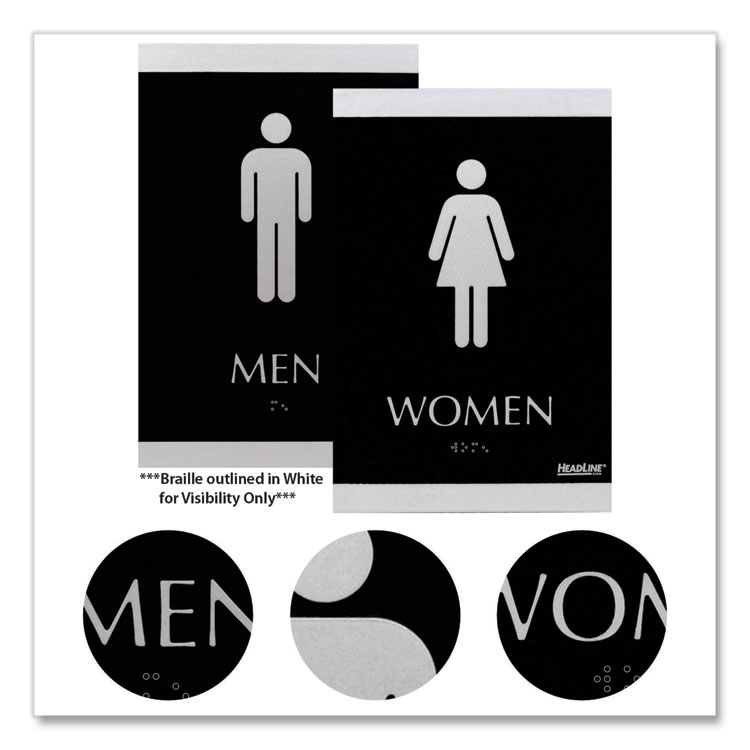 Headline Sign Century Series Office Sign, Men; Women, 6 x 9, Black/Silver (USS4248)