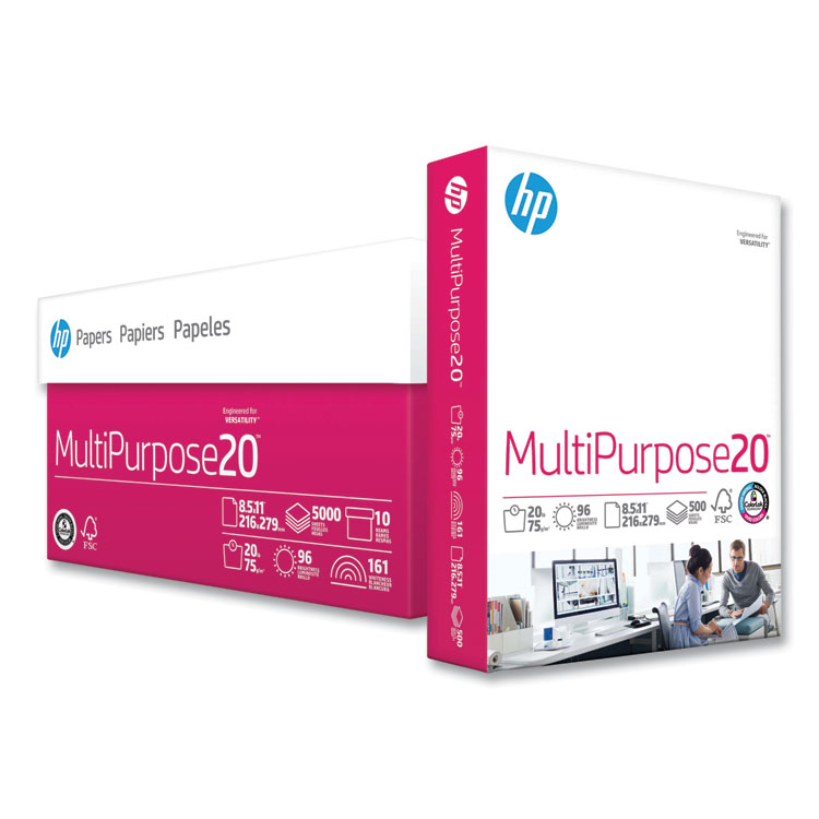 HP Papers MultiPurpose20 Paper, 96 Bright, 20 lb Bond Weight, 8.5 x 11, White, 500 Sheets/Ream, 10 Reams/Carton, 40 Cartons/Pallet (HEW112000PLT)