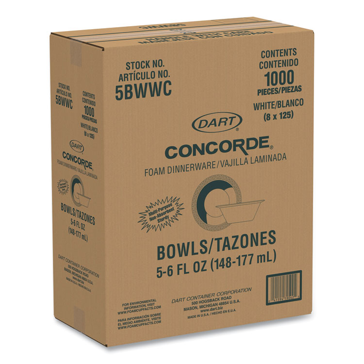 Dart Non-Laminated Foam Dinnerware, Bowl, 5 oz, White, 125/Pack, 8 Packs/Carton (DCC5BWWC)