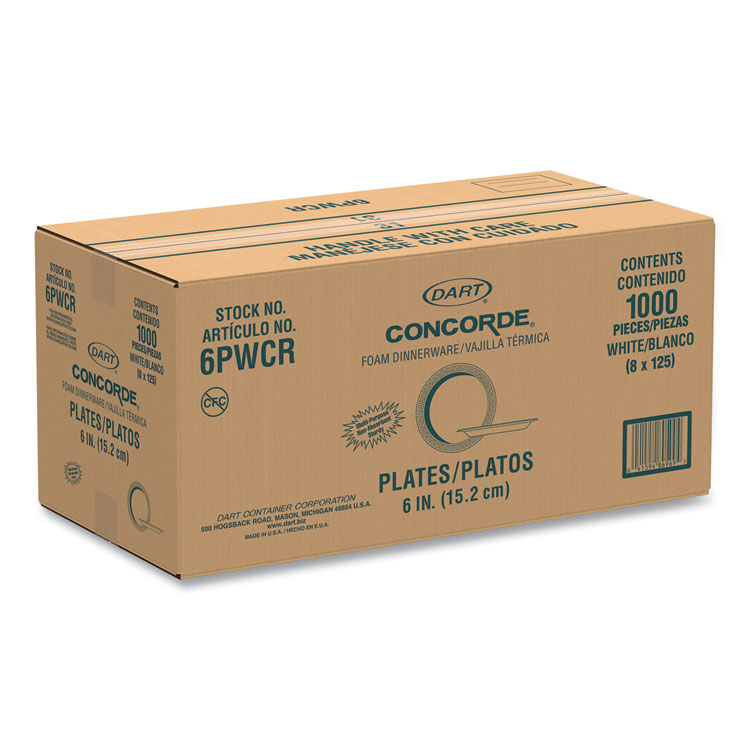 Dart Concorde Foam Plate, 6" dia, White, 1,000/Carton (DCC6PWCR)