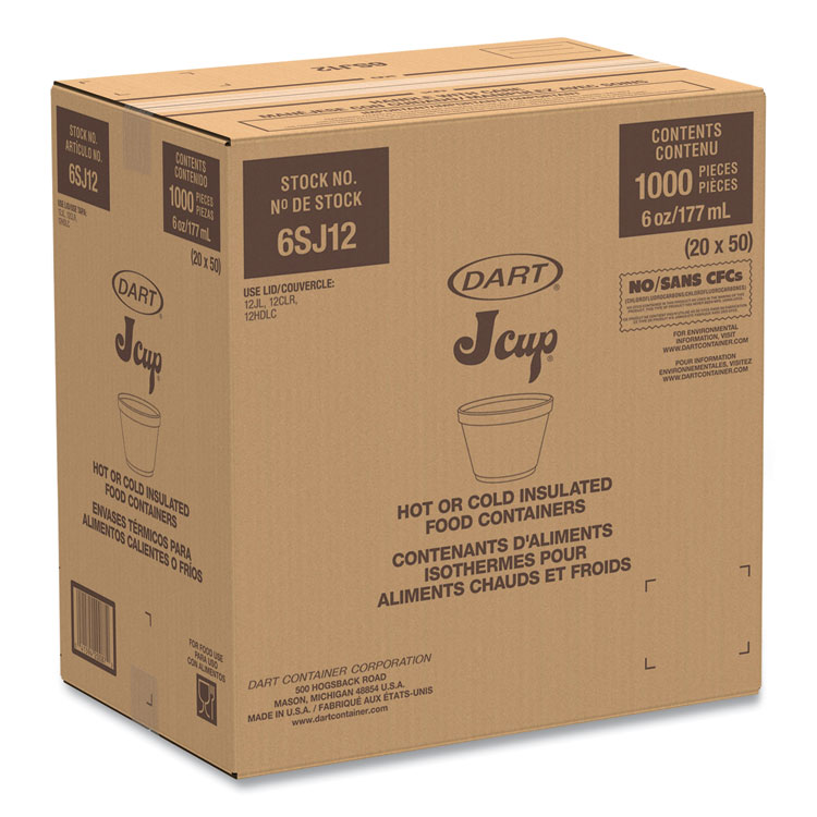 Dart Foam Containers, 6 oz, White, 50/Bag, 20 Bags/Carton (DCC6SJ12)