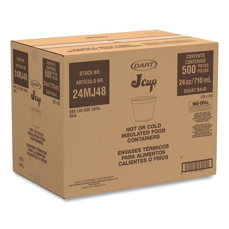 Dart Foam Containers, 24 oz, White, 25/Bag, 20 Bags/Carton (DCC24MJ48)