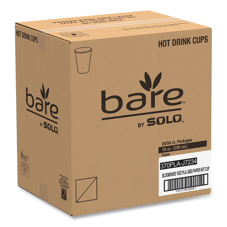 SOLO Bare Eco-Forward PLA Paper Hot Cups, 10 oz, Leaf Design, White/Green/Orange, 50/Bag, 20 Bags/Carton (SCC370PLAJ7234)