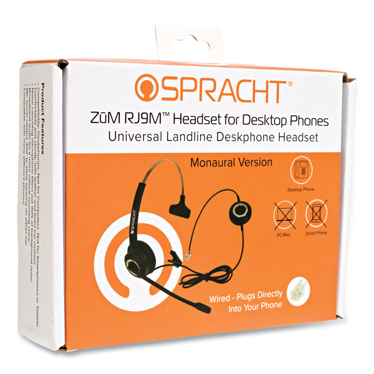 Spracht ZuM ZuMRJ9M Monaural Over The Head Headset, Black (SPTZUMRJ9M)