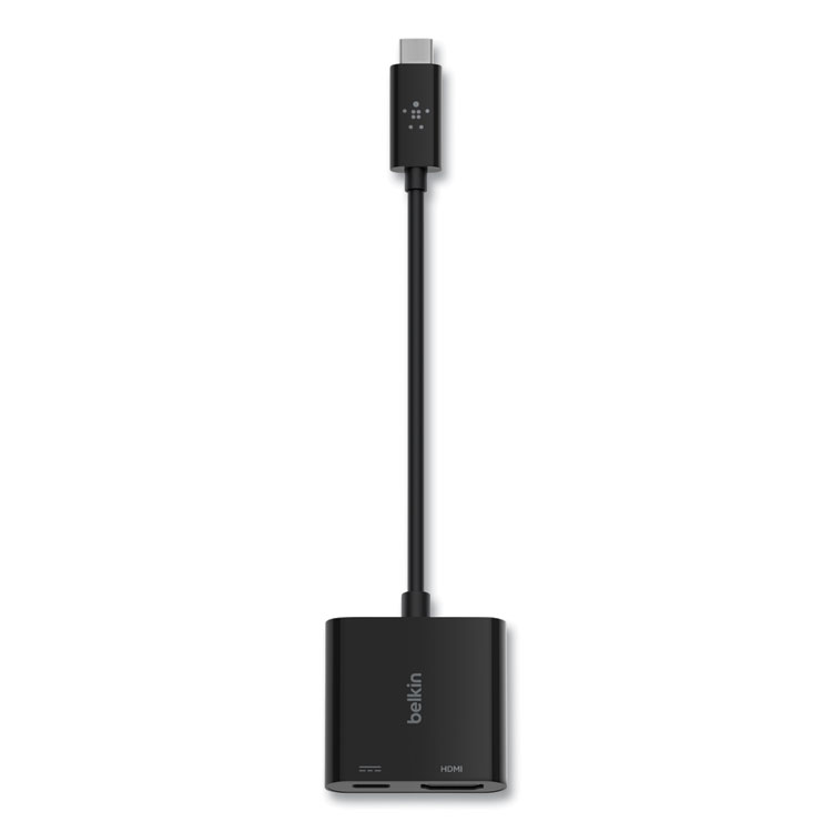 Belkin USB-C to HDMI + Charge Adapter, HDMI/USB-C(F)/USB-C(M), 2.53", Black (BLKAVC002BKBL)