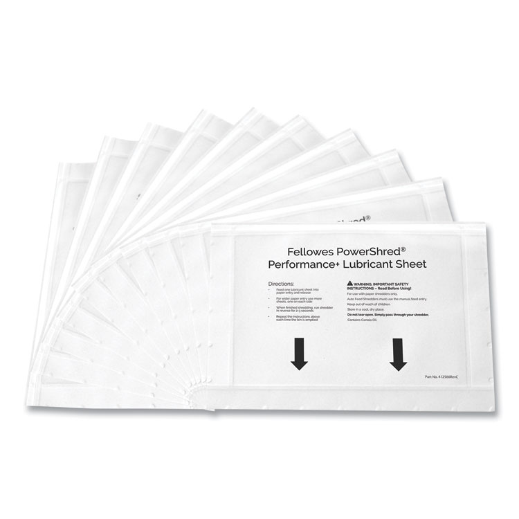 Fellowes Powershred Performance+ Lubricant Sheets, 8.5 x 6, 10/Pack (FEL4015501)