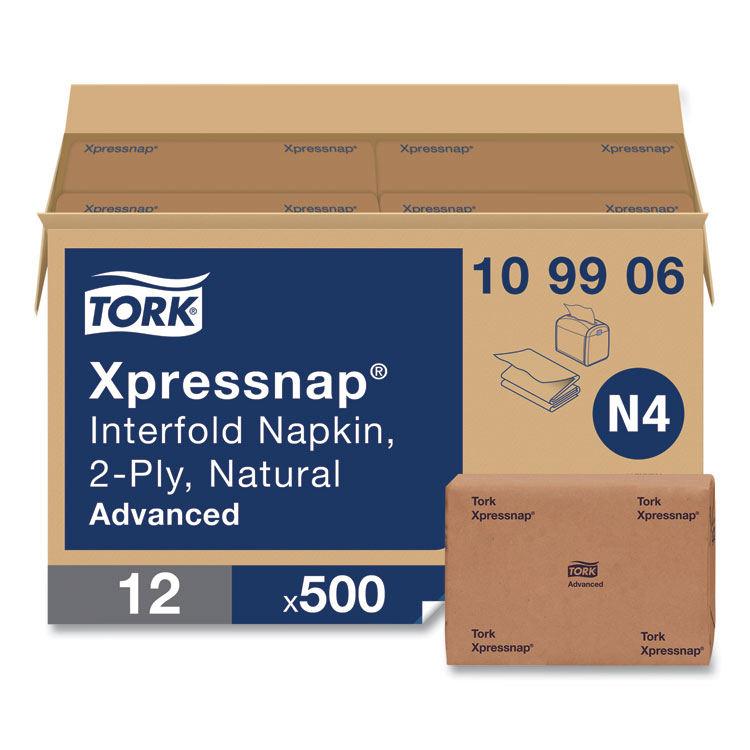 Tork Xpressnap Interfold Dispenser Napkins, 2-Ply, 6.5 x 8.5, Natural, 500/Pack, 12 Packs/Carton (TRK109906)