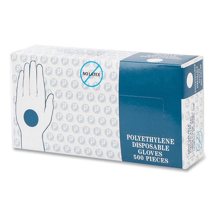 Inteplast Group Embossed Polyethylene Disposable Gloves, Large, Powder-Free, Clear, 500/Box, 4 Boxes/Carton (IBSGLLG2K)