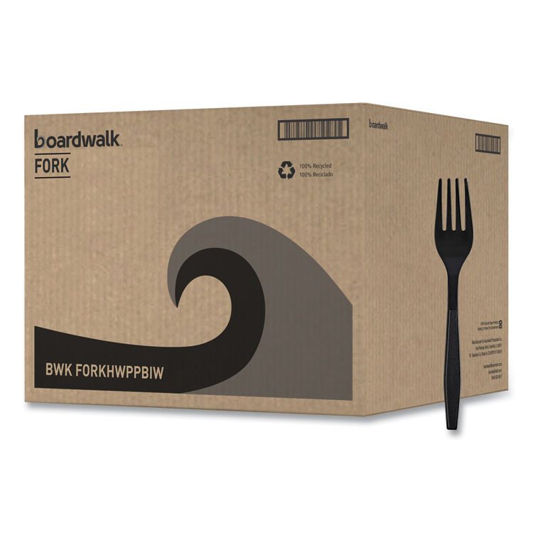 Boardwalk Heavyweight Wrapped Polypropylene Cutlery, Fork, Plastic, Black, 1,000/Carton (BWKFORKHWPPBIW)