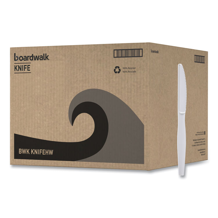 Boardwalk Heavyweight Polystyrene Cutlery, Knife, Plastic, White, 1,000/Carton (BWKKNIFEHW)