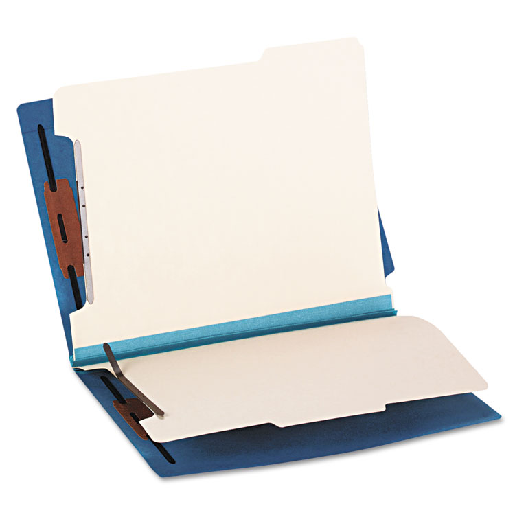 Smead Colored End Tab Classification Folders with Dividers, 2" Expansion, 2 Dividers, 6 Fasteners, Letter Size, Blue, 10/Box (SMD26836)